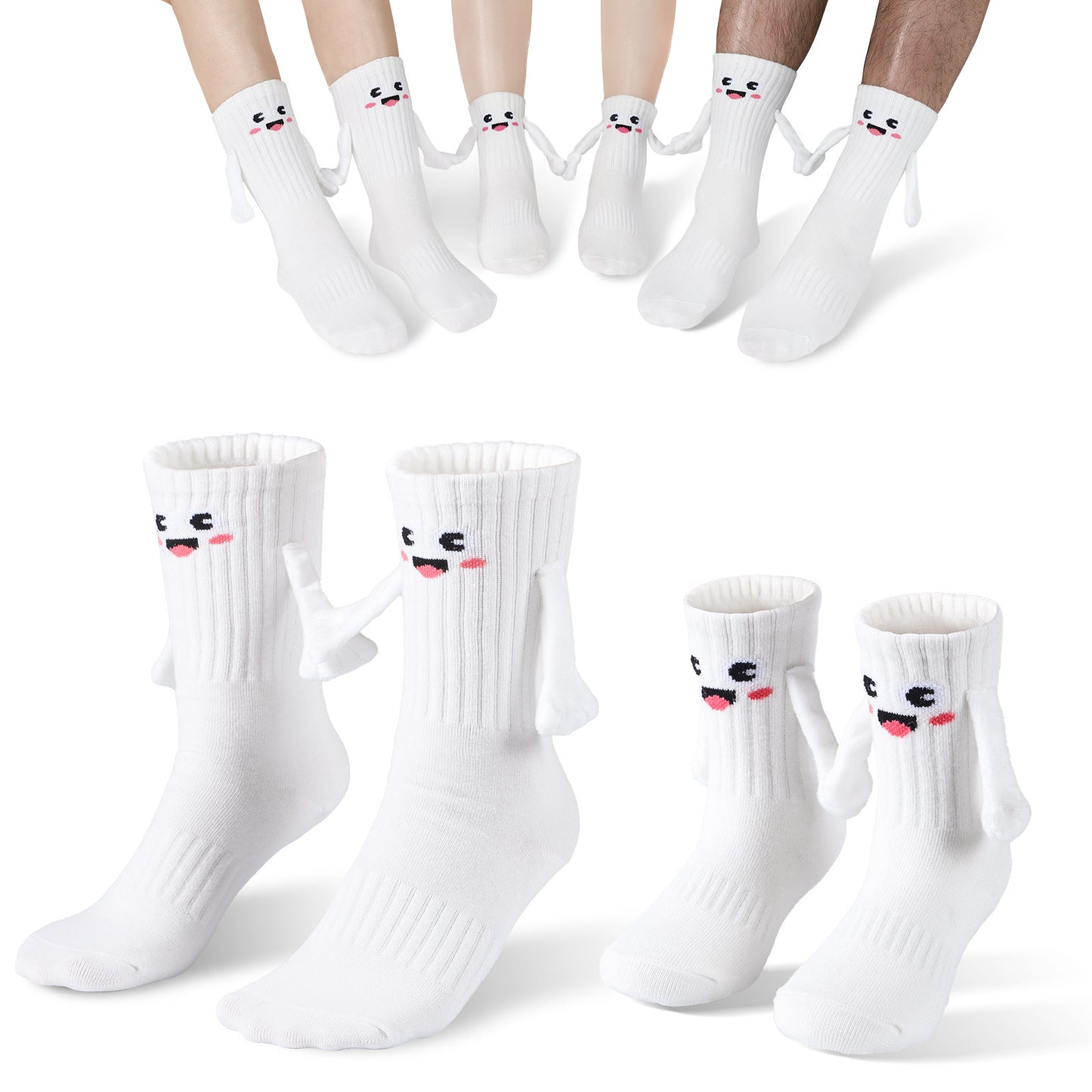 2Pairs Kids Mom Dad Hand In Hand Smile Sock Family Magnetic Hand Holding Socks, Birthday Funny Gag Crazy Sock Day Gifts Mom Dad Child