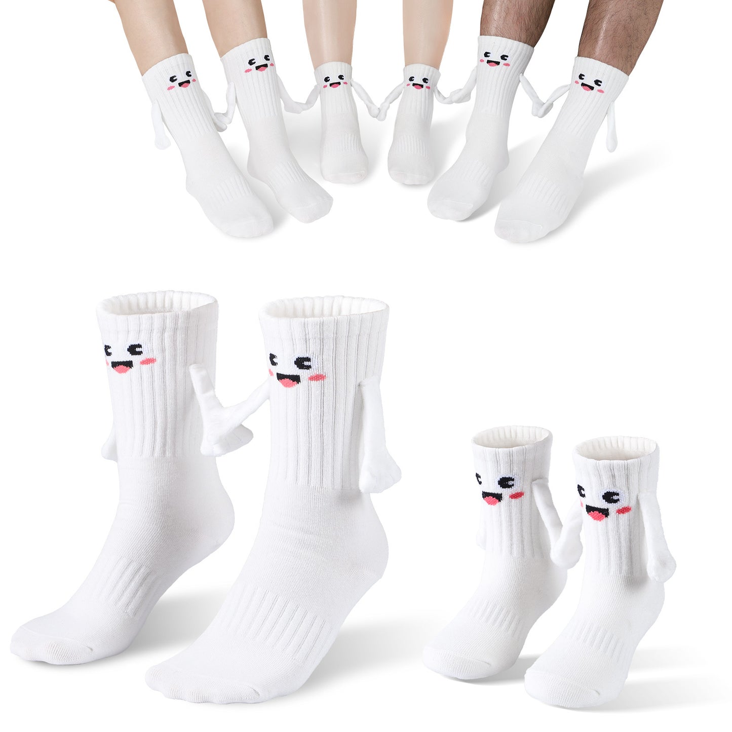 2Pairs Kids Mom Dad Hand In Hand Smile Sock Family Magnetic Hand Holding Socks, Birthday Funny Gag Crazy Sock Day Gifts Mom Dad Child