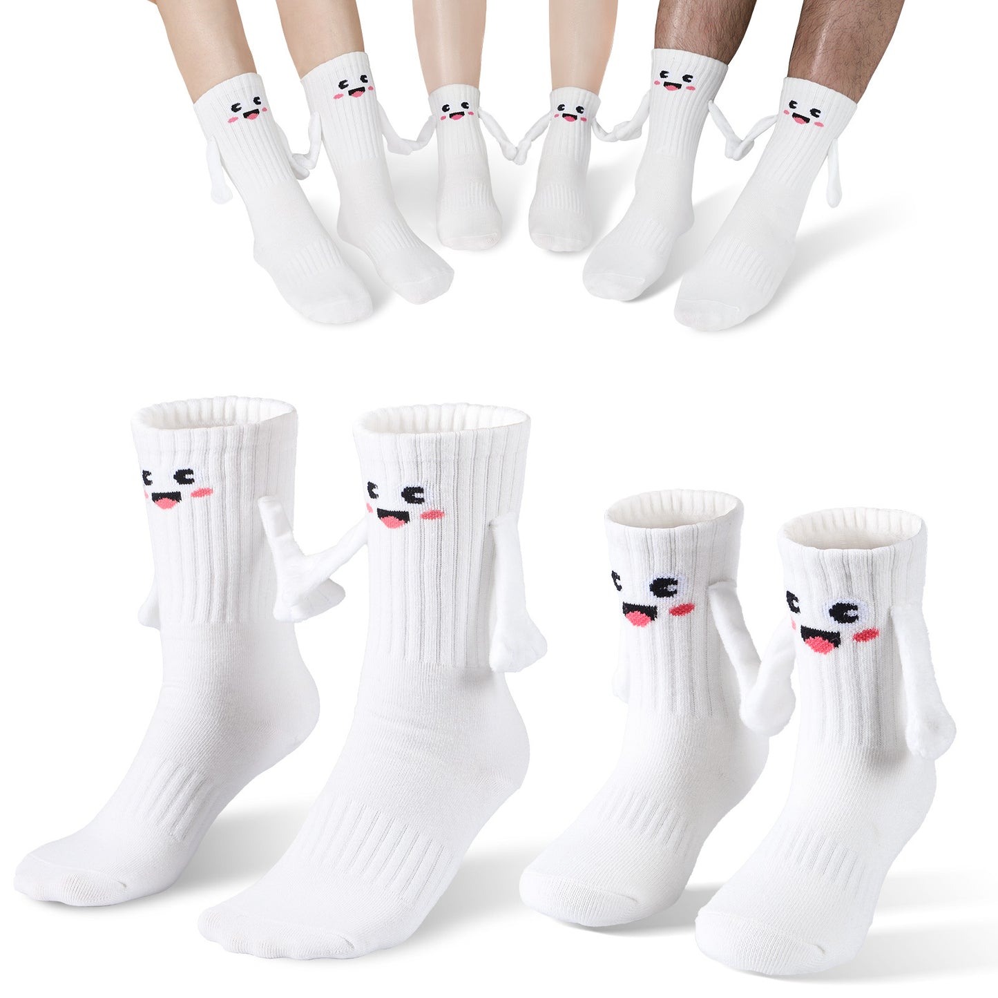 2Pairs Kids Mom Dad Hand In Hand Smile Sock Family Magnetic Hand Holding Socks, Birthday Funny Gag Crazy Sock Day Gifts Mom Dad Child