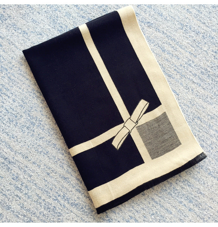 Women's Temperament Color Matching Bow Oversized Double-sided Shawl Dual-use