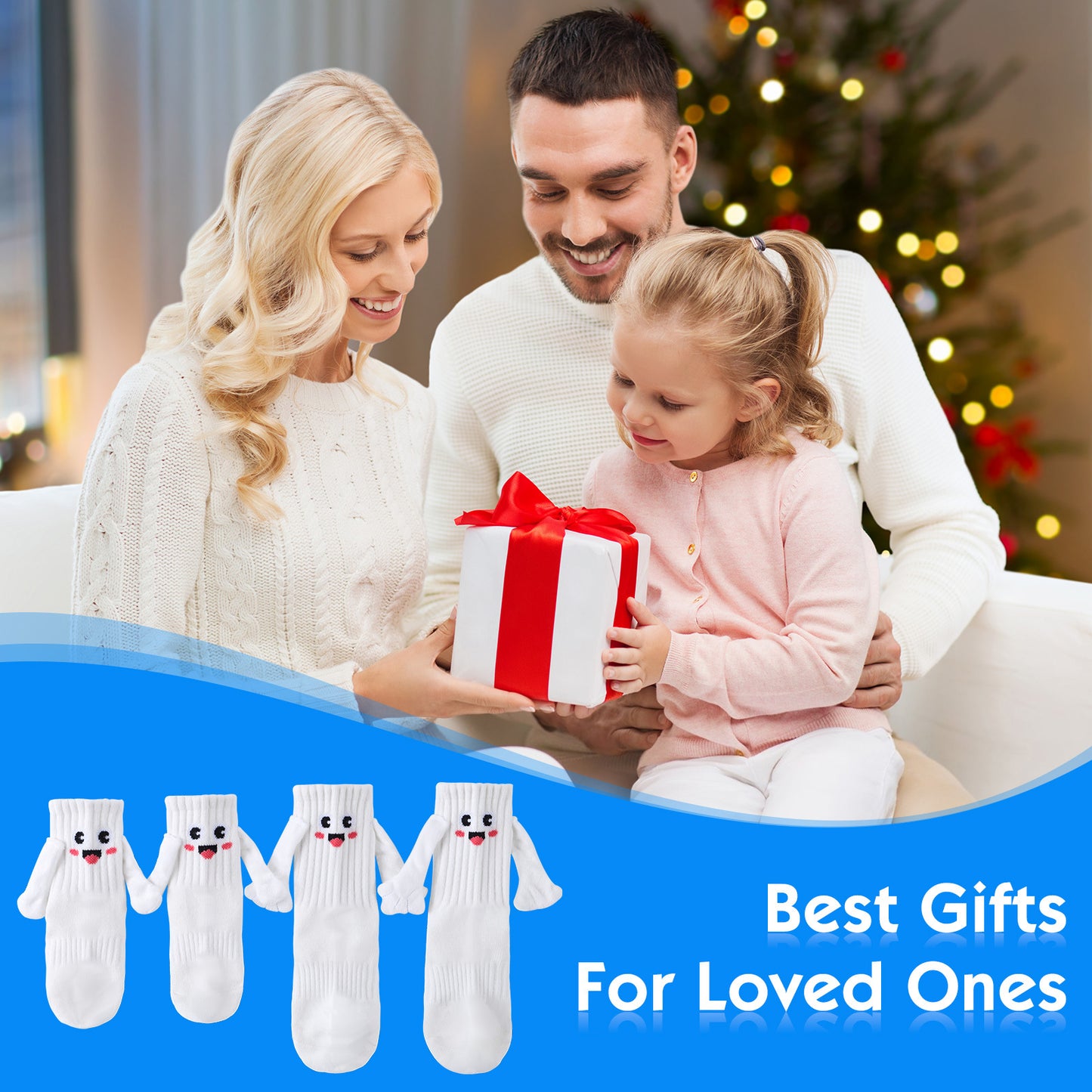 2Pairs Kids Mom Dad Hand In Hand Smile Sock Family Magnetic Hand Holding Socks, Birthday Funny Gag Crazy Sock Day Gifts Mom Dad Child