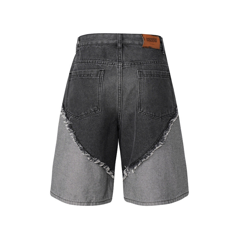 Worn Looking Washed-out Multi-colored Rough Edges Denim Shorts High-grade Personality Cropped Pants