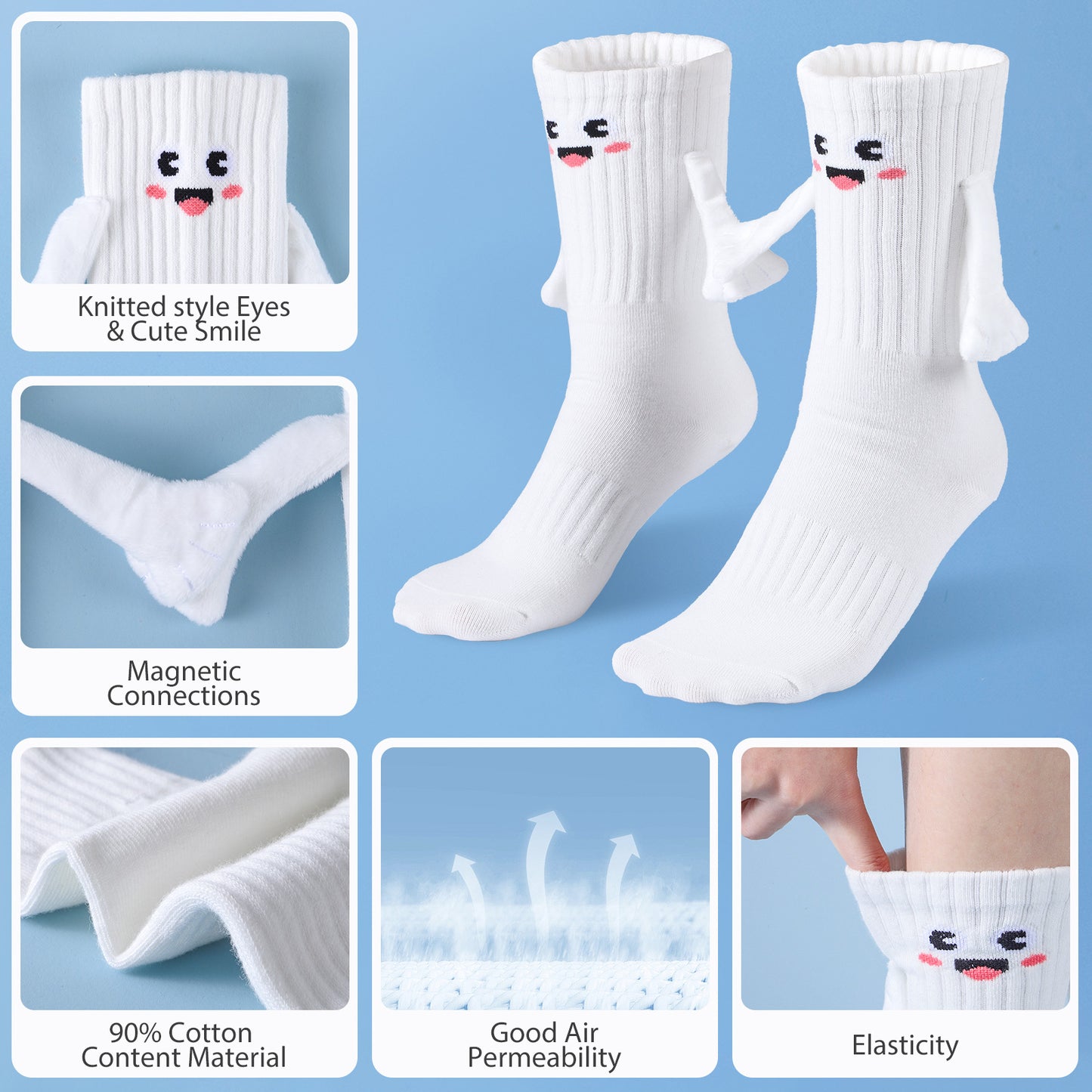 2Pairs Kids Mom Dad Hand In Hand Smile Sock Family Magnetic Hand Holding Socks, Birthday Funny Gag Crazy Sock Day Gifts Mom Dad Child
