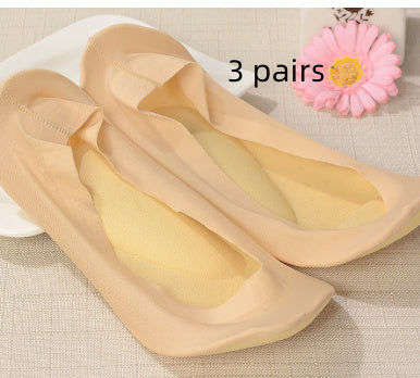 3D Arch Foot Massage Health Care Women Summer Socks Ice Silk Socks Shallow Mouth Silica Gel Invisible Slippers Feet Care