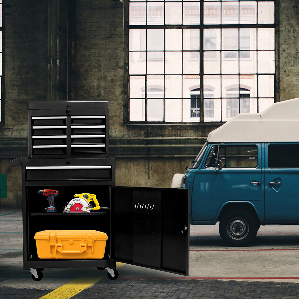 5-Drawer Tool Chest with Adjustable Shelf and Cabinet - Black